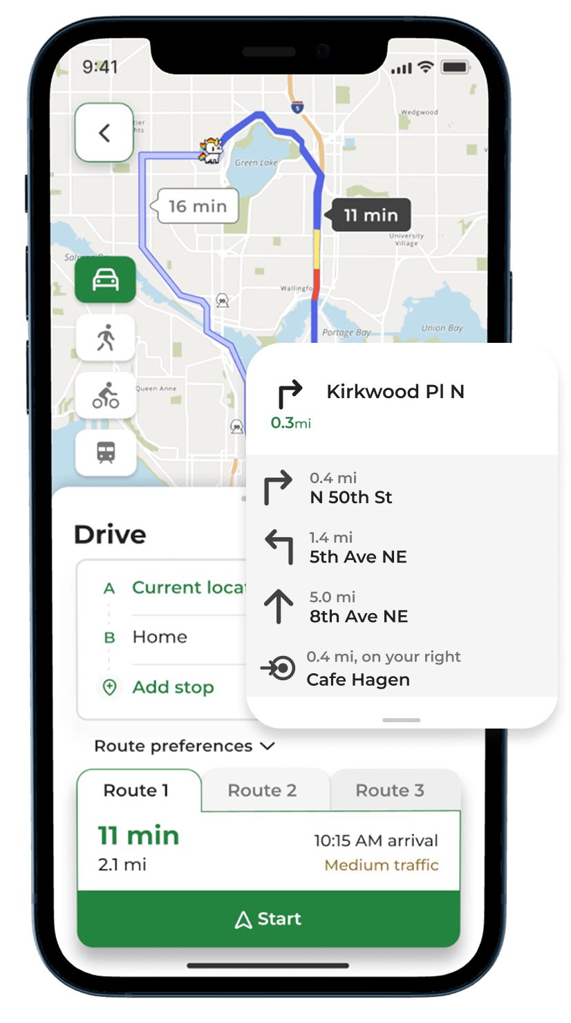 MapQuest app showing traffic before starting a route